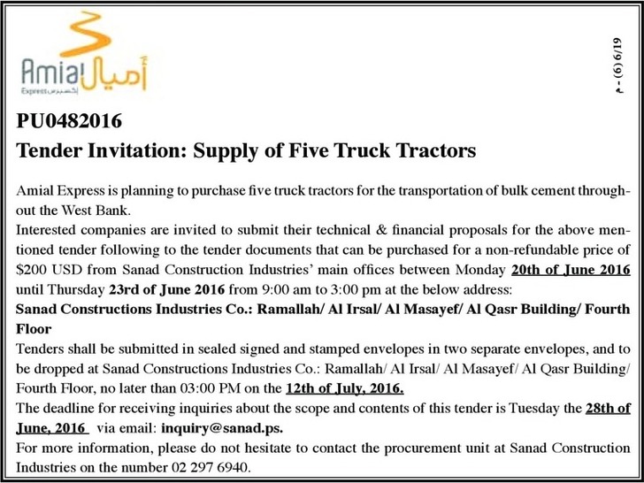 Supply of Five Truck Tractors