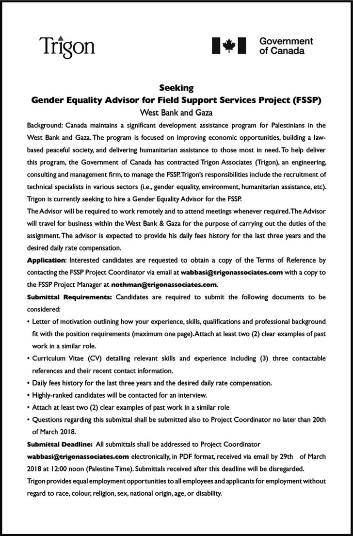 Gender equality ad visor for field support services project 