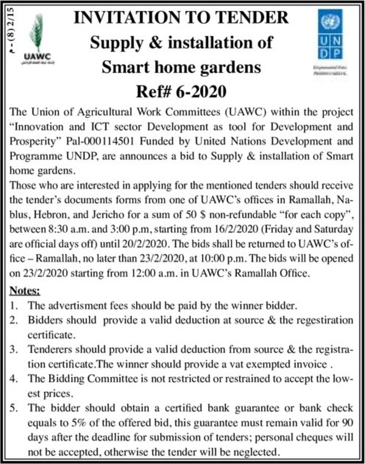  Supply &amp; installation of UN UAWC DP Smart home gardens