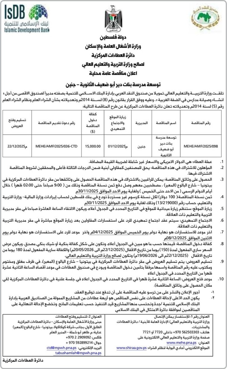توسعة مدرسة بنات دير أبو ضعيف الثانوية
