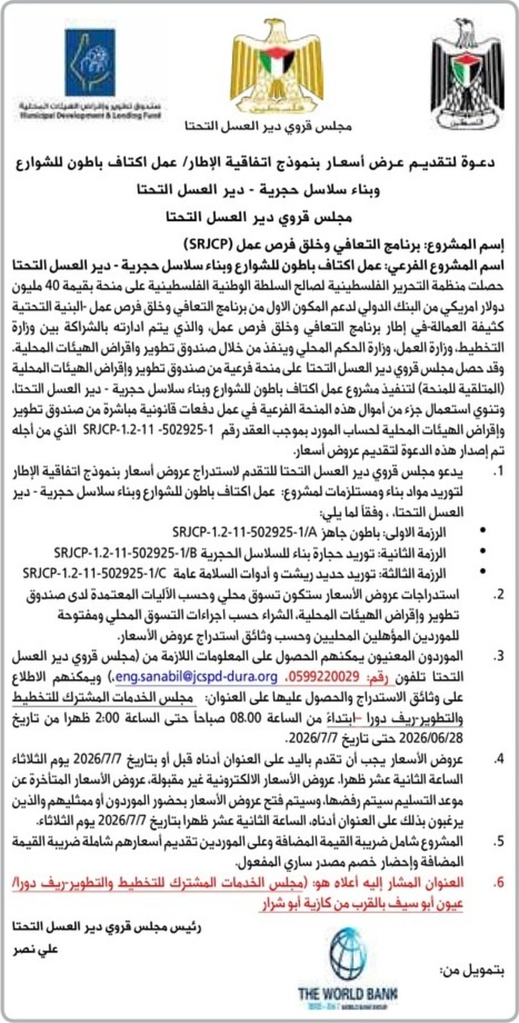 عمل اكتاف باطون للشوارع وبناء سلاسل حجرية - دير العسل التحتا عمل اكتاف باطون للشوارع وبناء سلاسل حجرية - دير العسل التحتا
