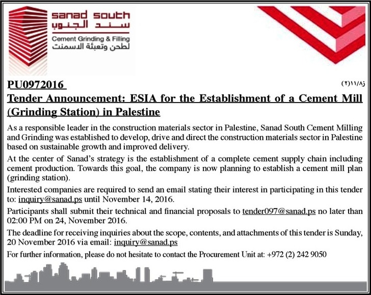ESIA for the establishment of cement mill in Palestine 