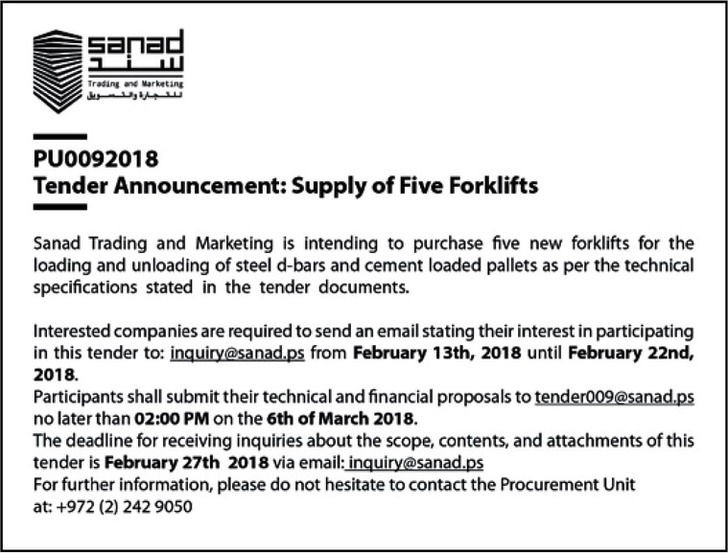 supply of five forklifts 