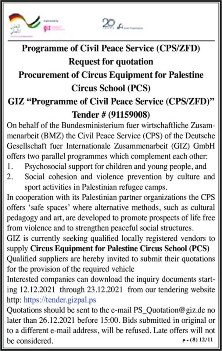 Procurement of Circus Equipment for Palestine