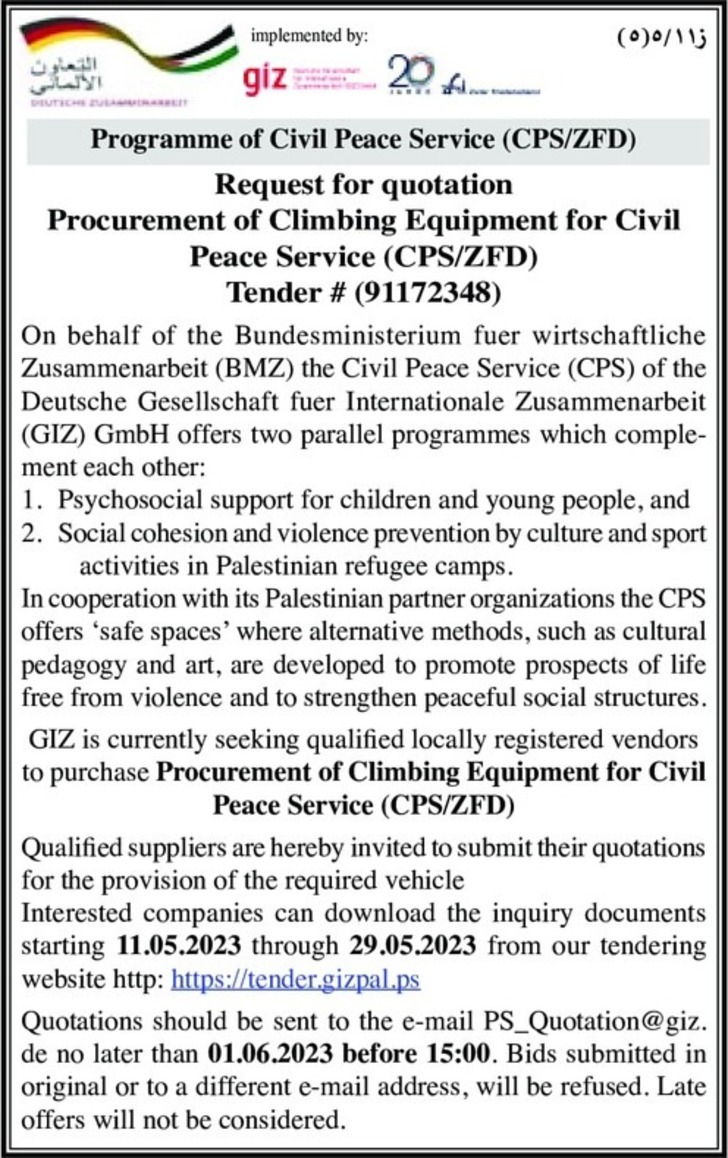 Procurement of Climbing Equipment for Civil Peace Service