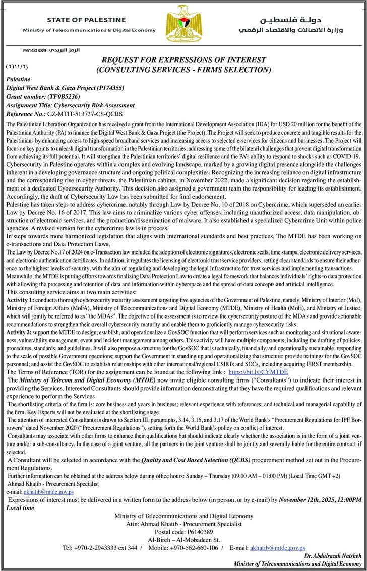 CONSULTING SERVICES - FIRMS SELECTION