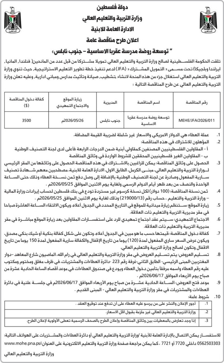توسعة روضة مدرسة عقربا الاساسية