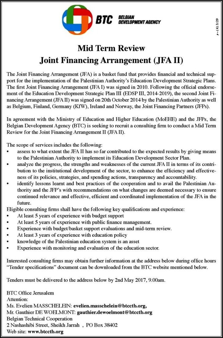consulting firm to conduct a mid term review for the joint arrangement 