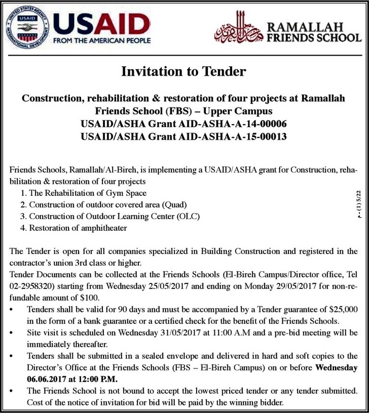 construction rehabilitation &amp; restoration of four projects at ramallah