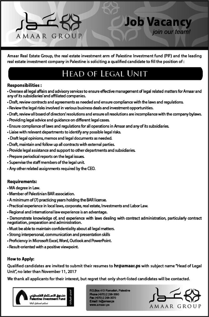 head of legal unit 