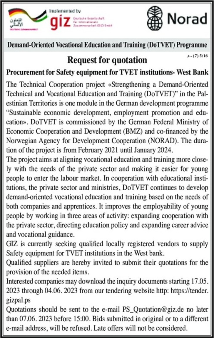 Procurement for Safety equipment for TVET institutions