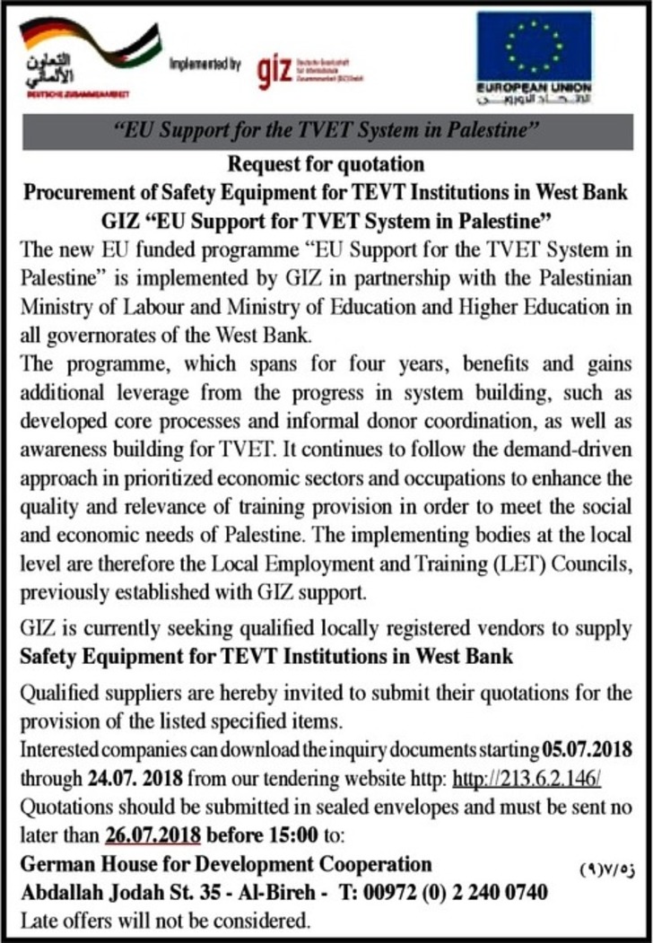 procurement of safety equipment for several TVET institutions 