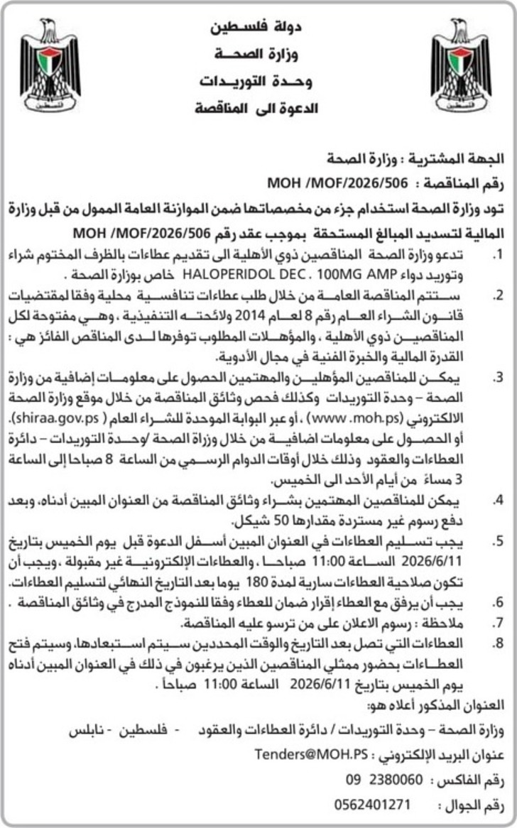 شراء وتوريد دواء HALOPERIDOL DEC 100MG AMP شراء وتوريد دواء HALOPERIDOL DEC 100MG AMP