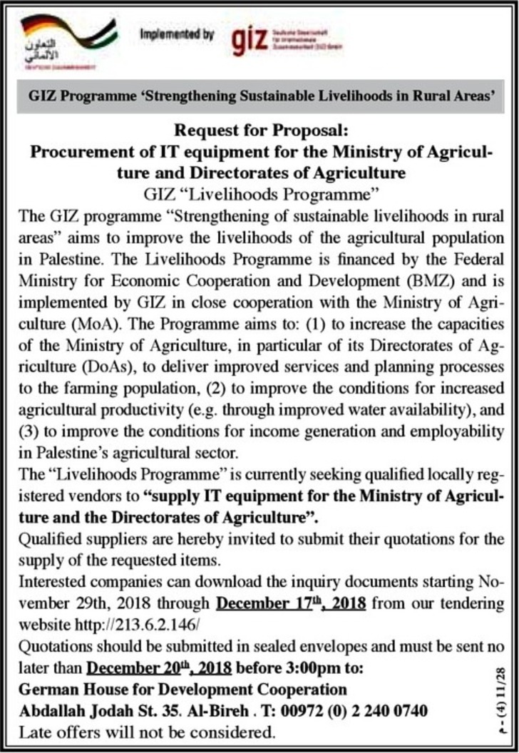 Procurement of IT for the Ministry of Agriculture and Directorates of Agriculture