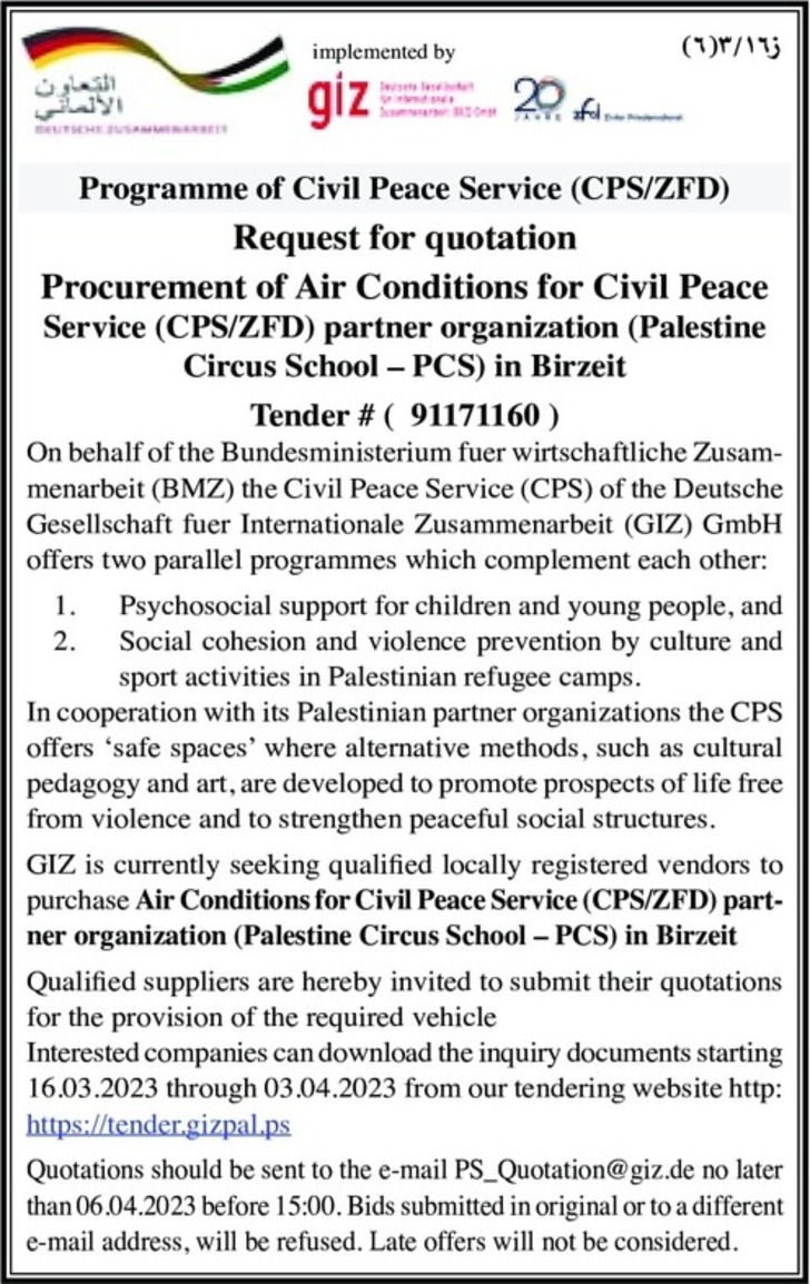 Procurement of Air Conditions for Civil Peace Service