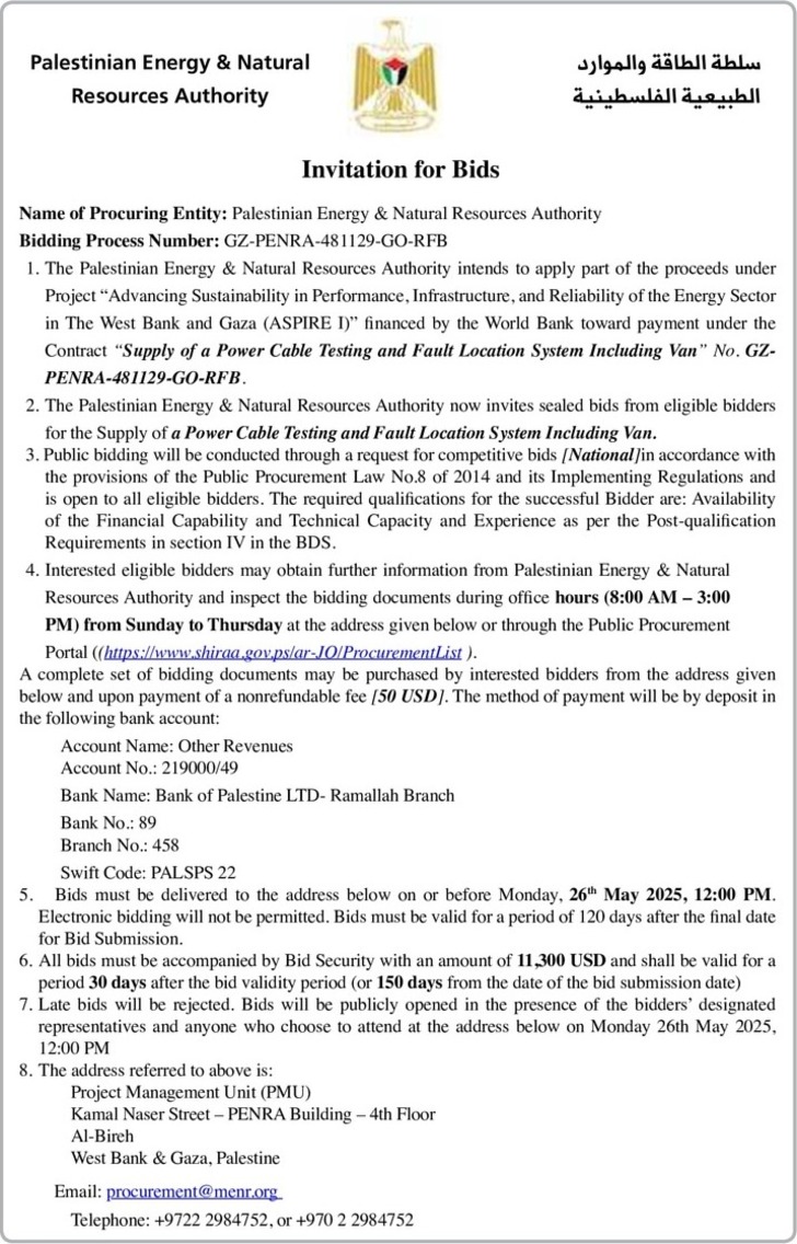 Supply of a Power Cable Testing and Fault Location System Including Van Supply of a Power Cable Testing and Fault Location System Including Van