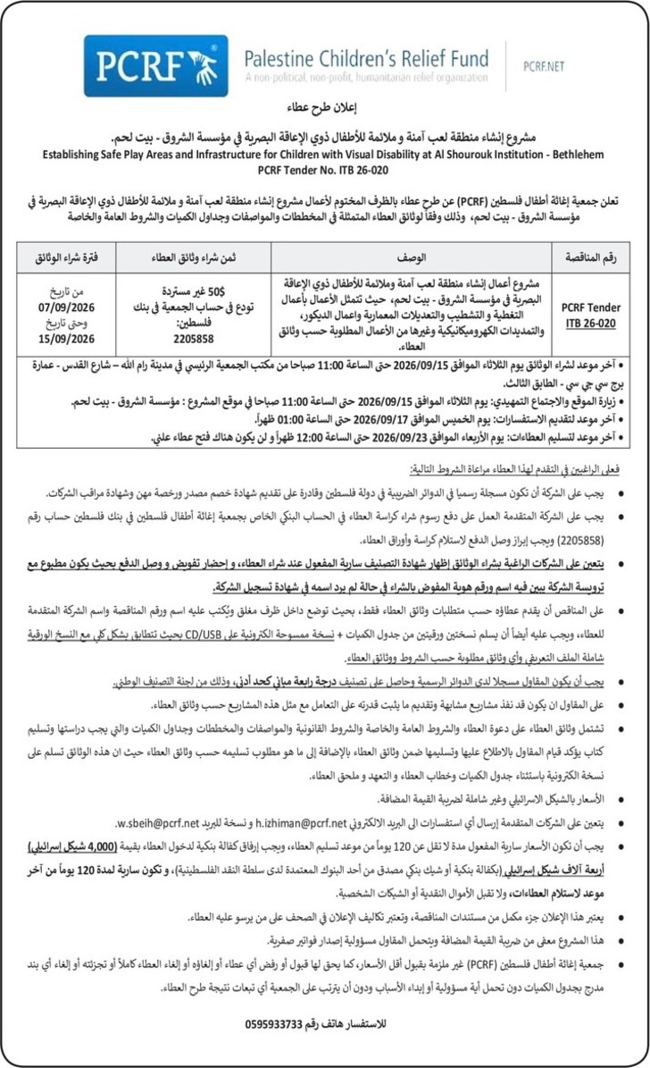 إنشاء منطقة لعب آمنة وملائمة للأطفال ذوي الإعاقة البصرية في مؤسسة الشروق إنشاء منطقة لعب آمنة وملائمة للأطفال ذوي الإعاقة البصرية في مؤسسة الشروق