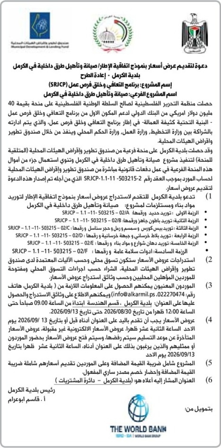 صيانة وتأهيل طرق داخلية في الكرمل صيانة وتأهيل طرق داخلية في الكرمل