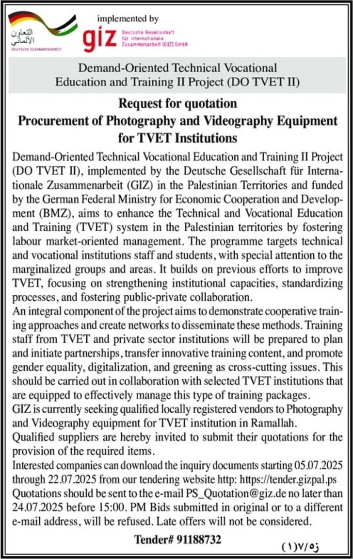 Procurement of Photography and Videography Equipment for TVET Institutions Procurement of Photography and Videography Equipment for TVET Institutions