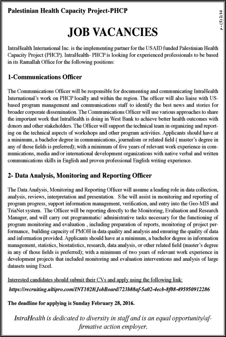 Data Analysis, Monitoring and Reporting Officer