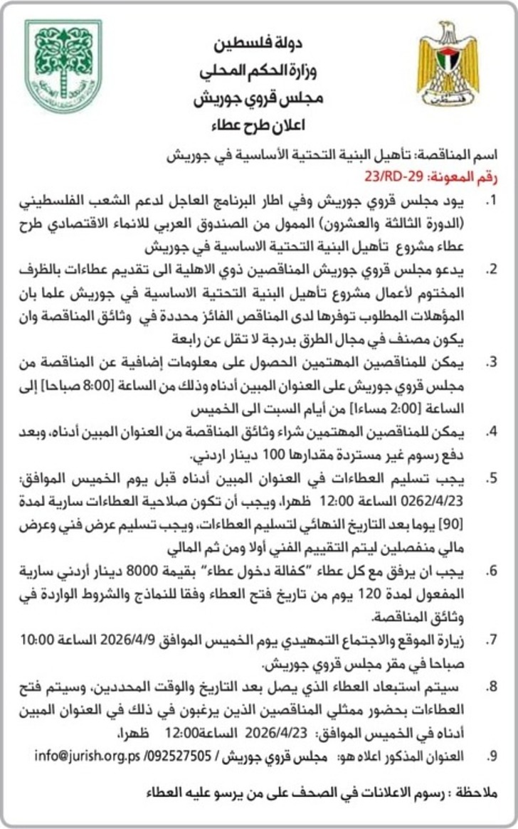 تأهيل البنية التحتية الأساسية في جوريش تأهيل البنية التحتية الأساسية في جوريش