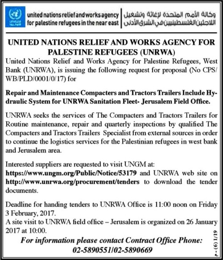 Repair and maintenance compacters and tractors trailers include hydraulic system for UNRWA