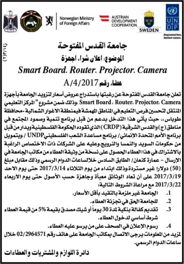 ٍSmart board, Router, Projector, Camera