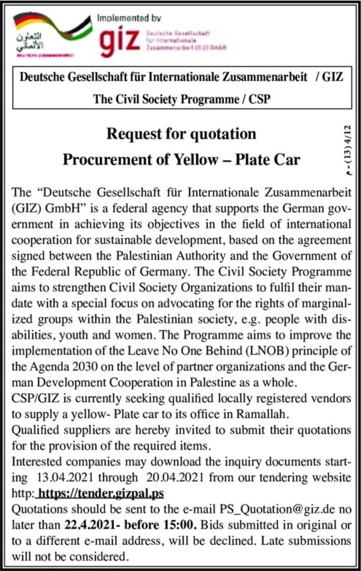 Procurement of Yellow – Plate Car