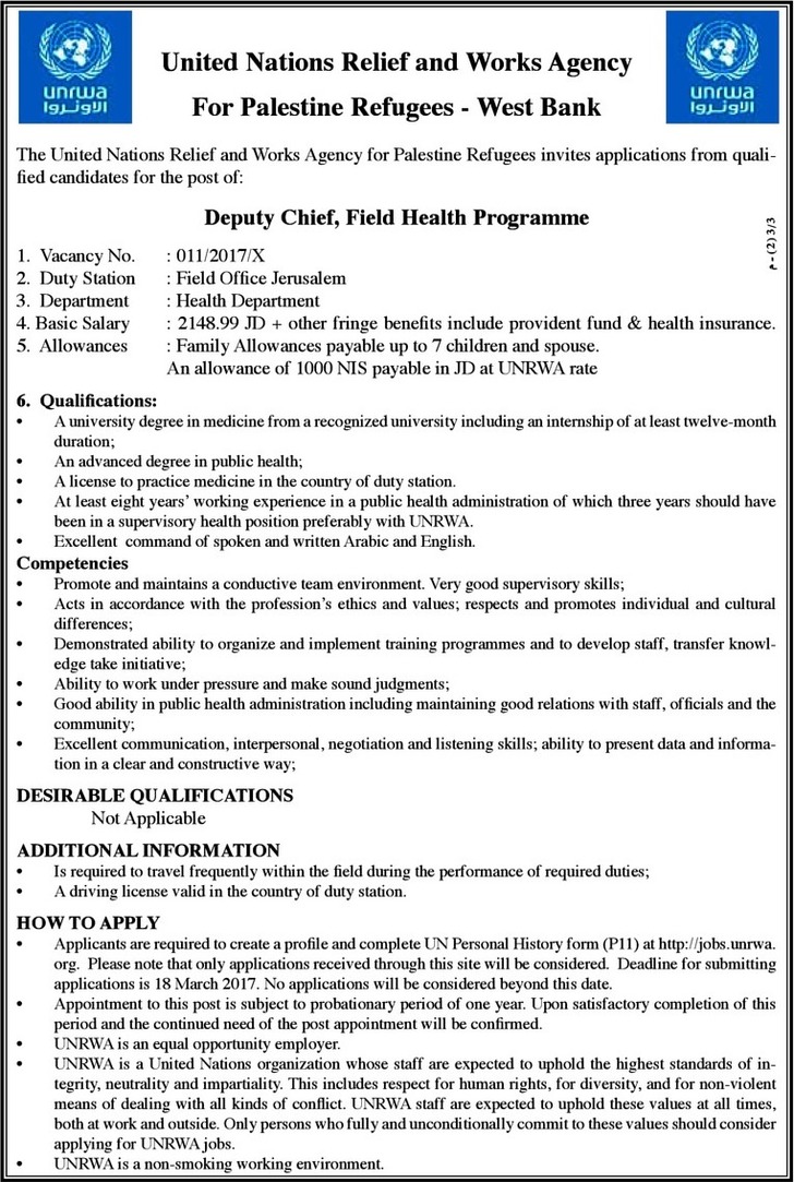 deputy chief, field health programme