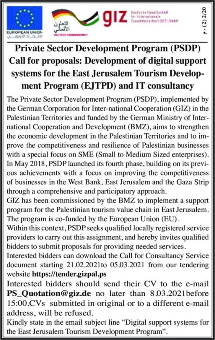 Development of digital support systems for the East Jerusalem Tourism Development Program ( EJTPD ) and IT consultancy