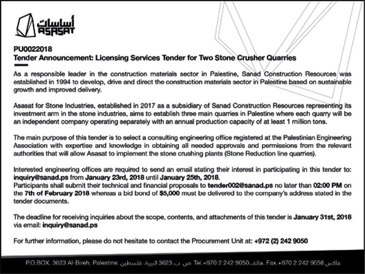 licensing services tender for two stone crusher quarries 