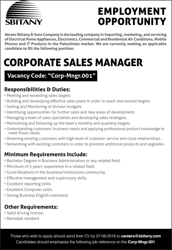 corporate sales manager