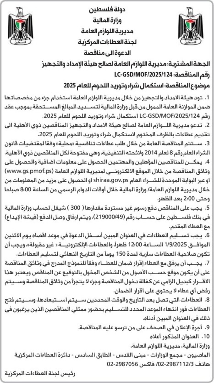 استكمال شراء وتوريد اللحوم للعام 2025