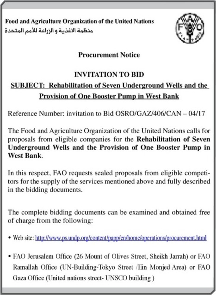 rehabilitation of seven underground wells and the provision of one booster pump 