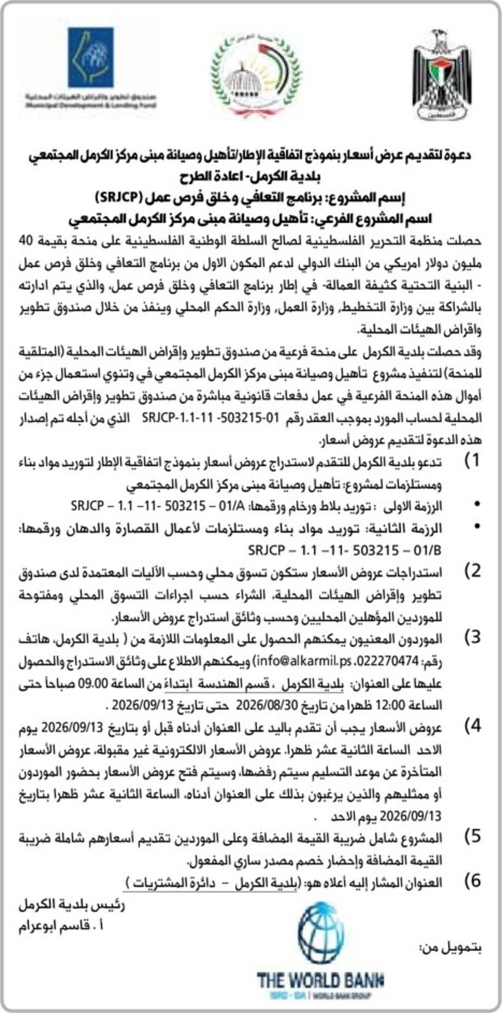 تأهيل وصيانة مبنى مركز الكرمل المجتمعي تأهيل وصيانة مبنى مركز الكرمل المجتمعي