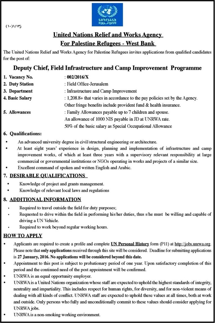 Deputy Chief, field Infrastructure and Camp
