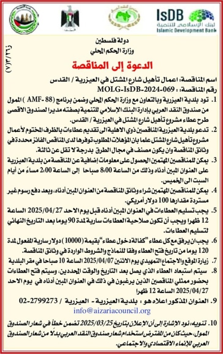تأهيل شارع المشتل في العيزرية تأهيل شارع المشتل في العيزرية