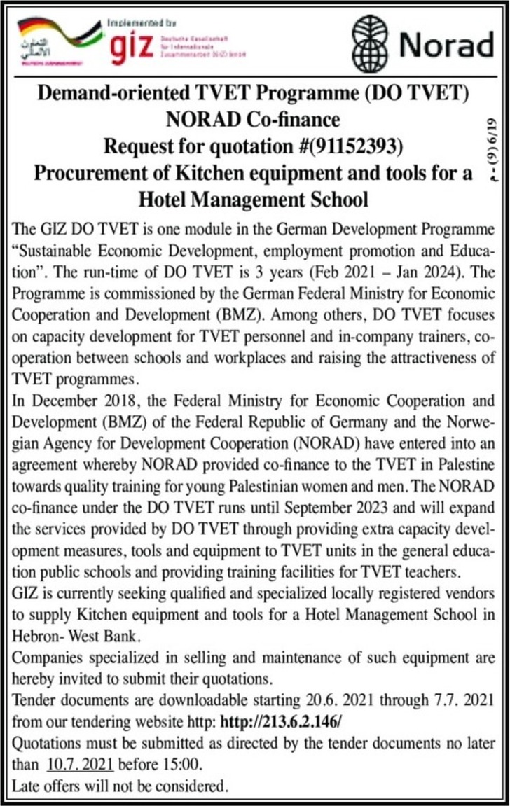 Procurement of Kitchen equipment and tools