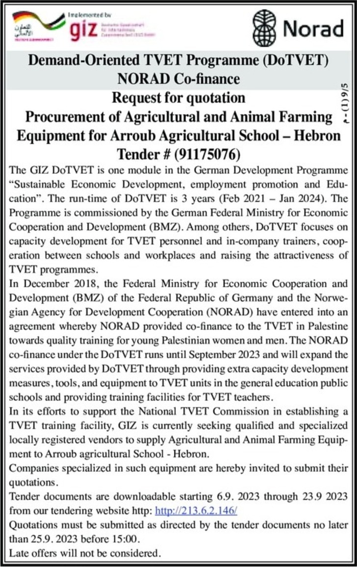 Procurement of Agricultural and Animal Farming Equipment