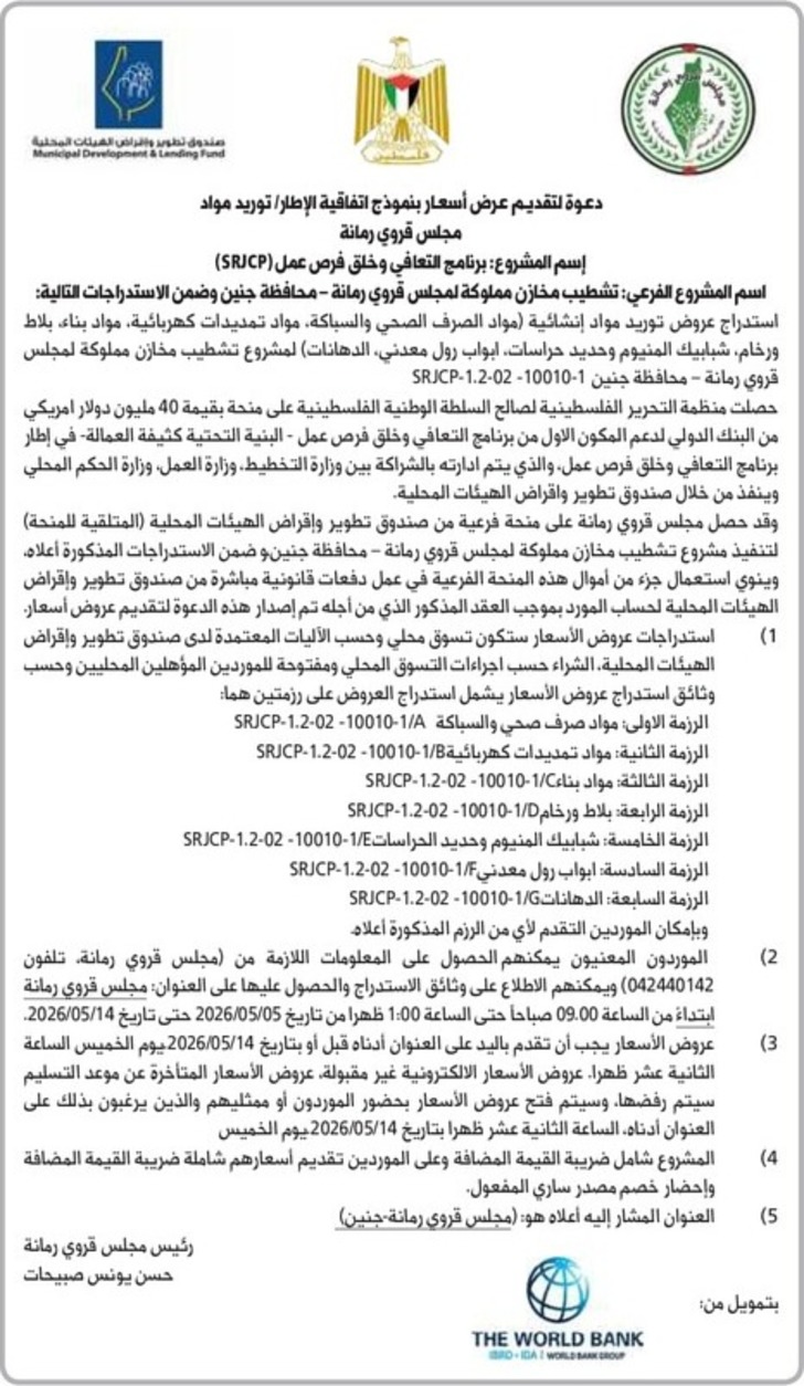  تشطيب مخازن مملوكة لمجلس قروي رمانة 