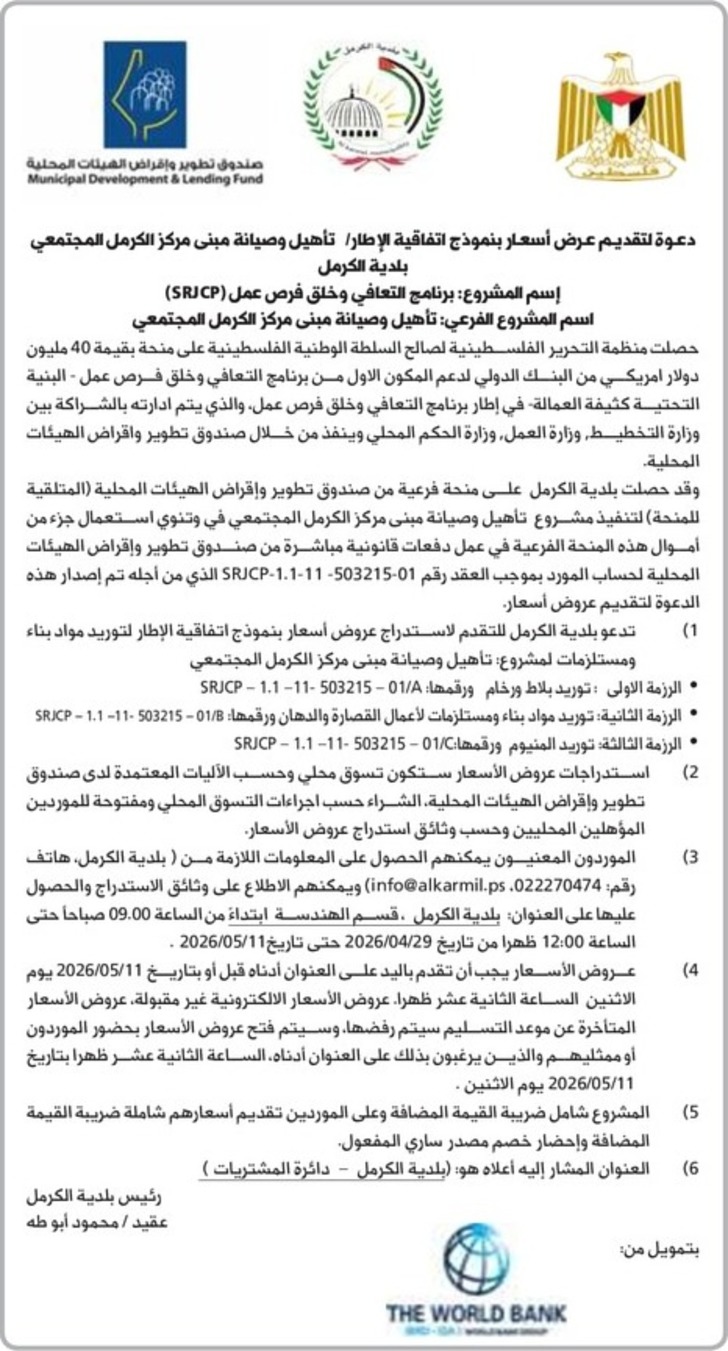 تأهيل وصيانة مبنى مركز الكرمل المجتمعي تأهيل وصيانة مبنى مركز الكرمل المجتمعي