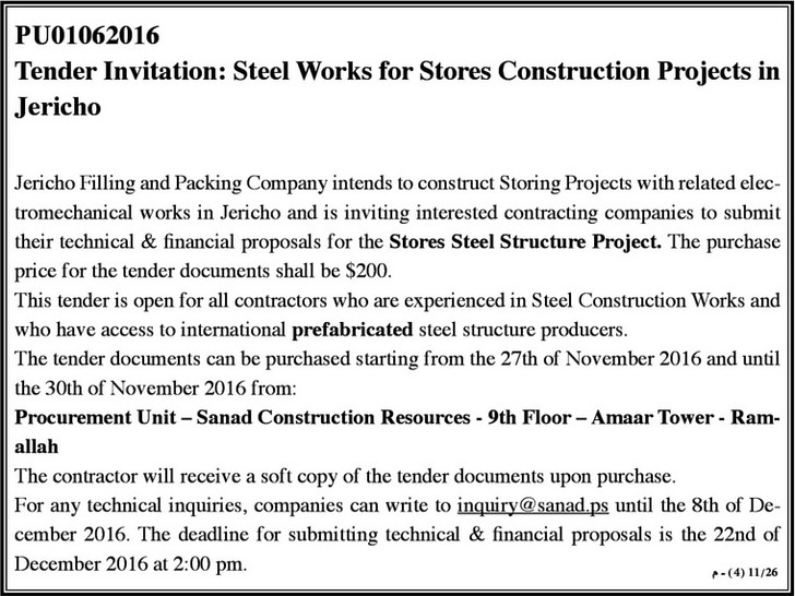 Steel works for stores construction projects in Jericho 