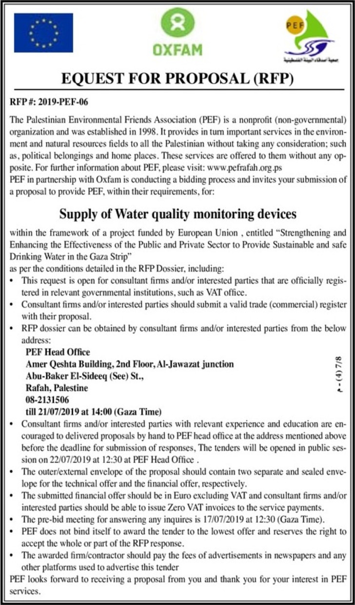 supply of water quality monitoring devices