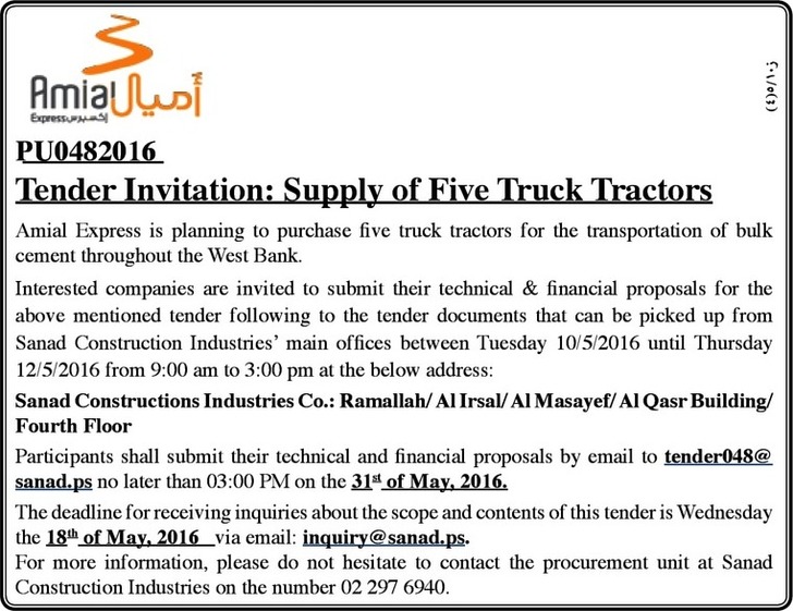 Supply of Five Truck Tractors