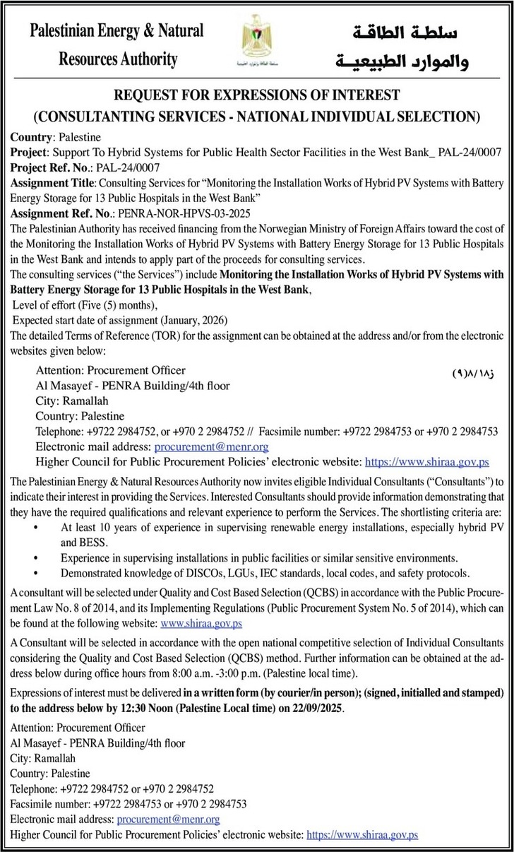  CONSULTANTING SERVICES - NATIONAL INDIVIDUAL SELECTION