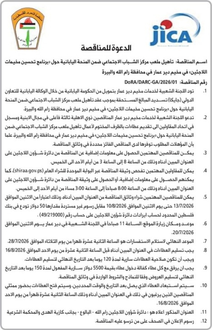تأهيل ملعب مركز الشباب الاجتماعي ضمن المنحة اليابانية تأهيل ملعب مركز الشباب الاجتماعي ضمن المنحة اليابانية