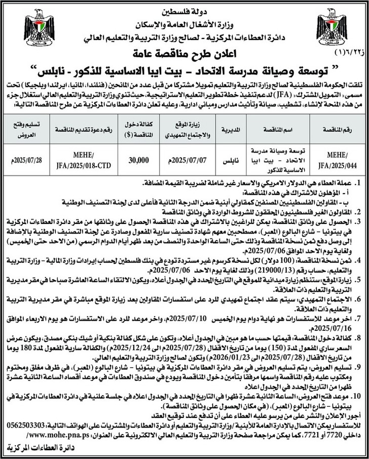 توسعة وصيانة مدرسة الاتحاد - بيت ايبا الاساسية للذكور 