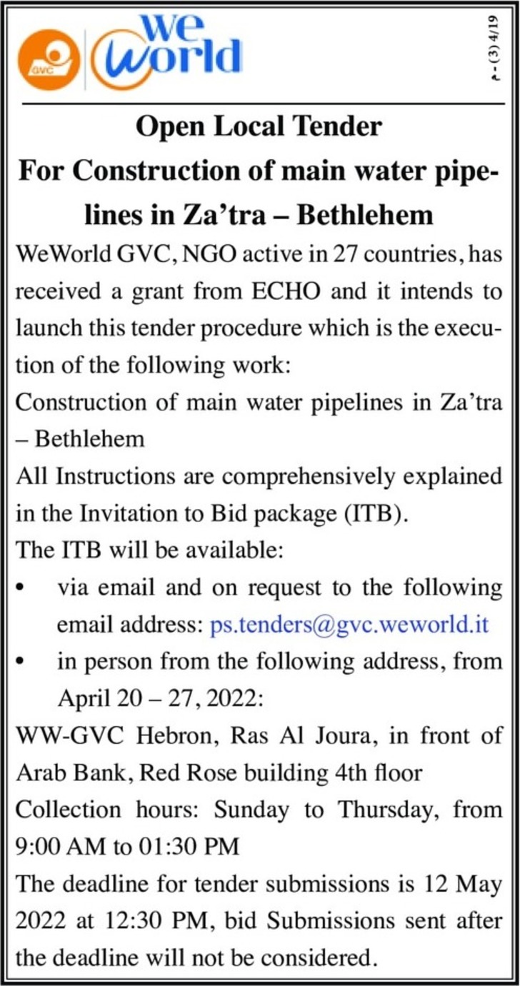 Construction of main water pipe lines 