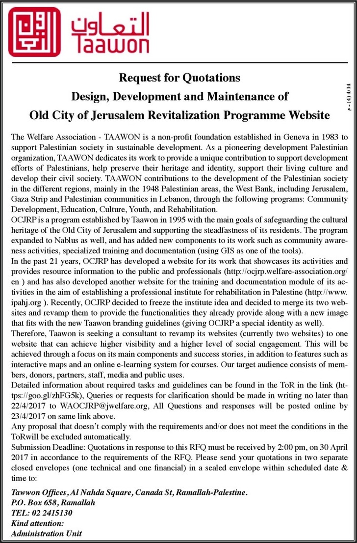  Design,development and maintenance of Old city of Jerusalem Revitalization Programme website 
