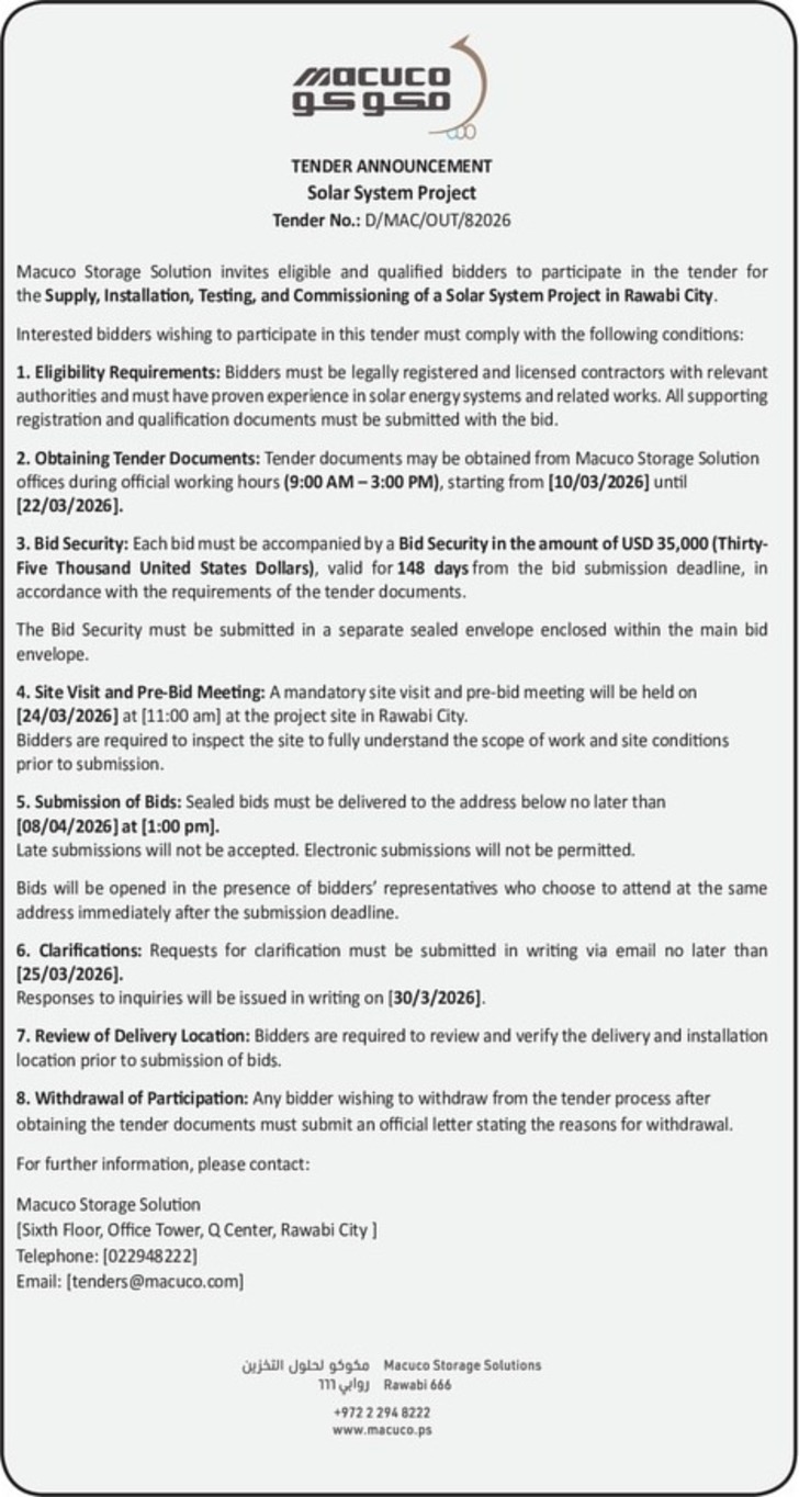 Supply , Installation , Testing , and Commissioning of a Solar System